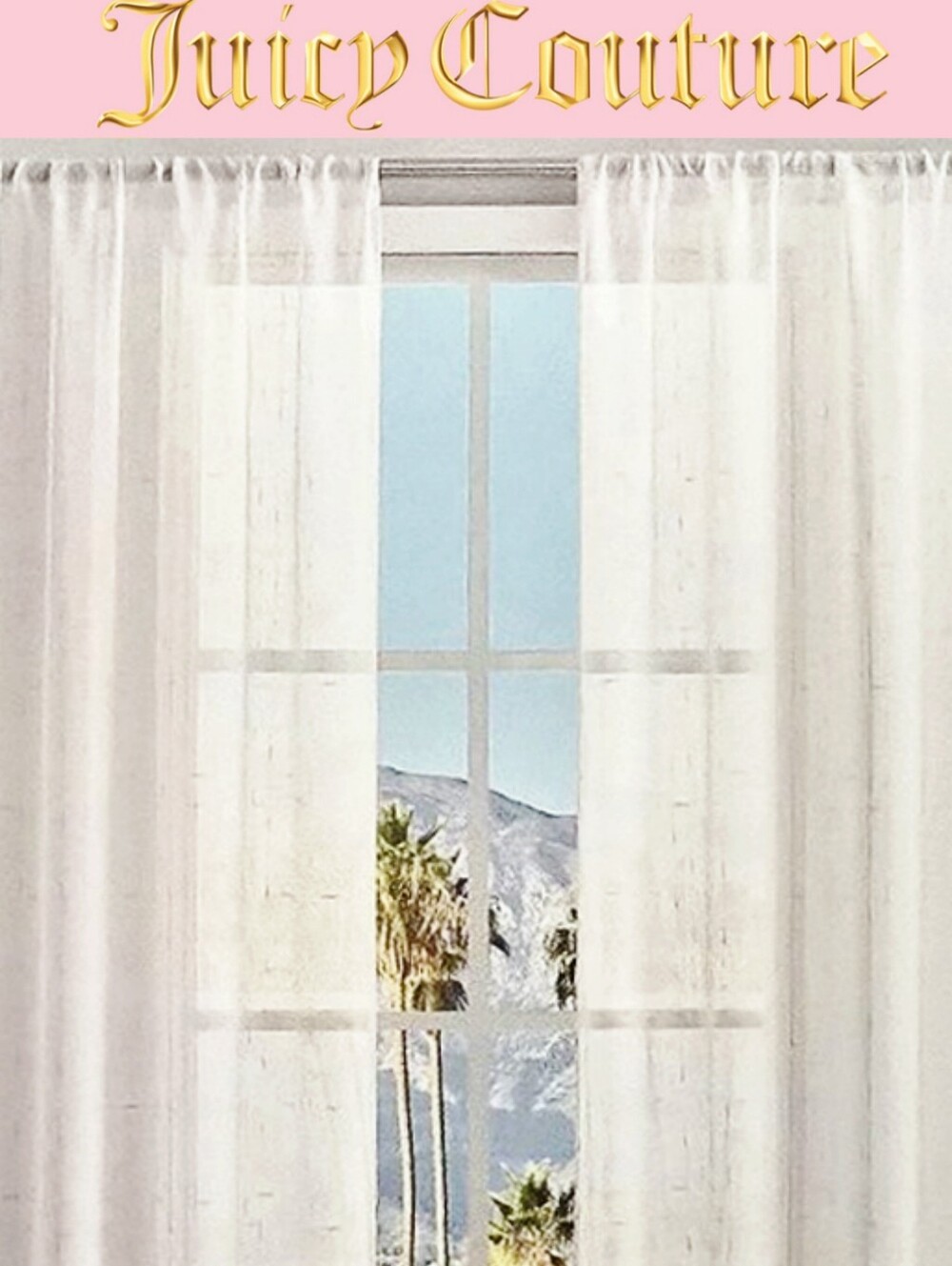 Juicy Couture Home Two Rod Pocket Window Panels- White/Silver
